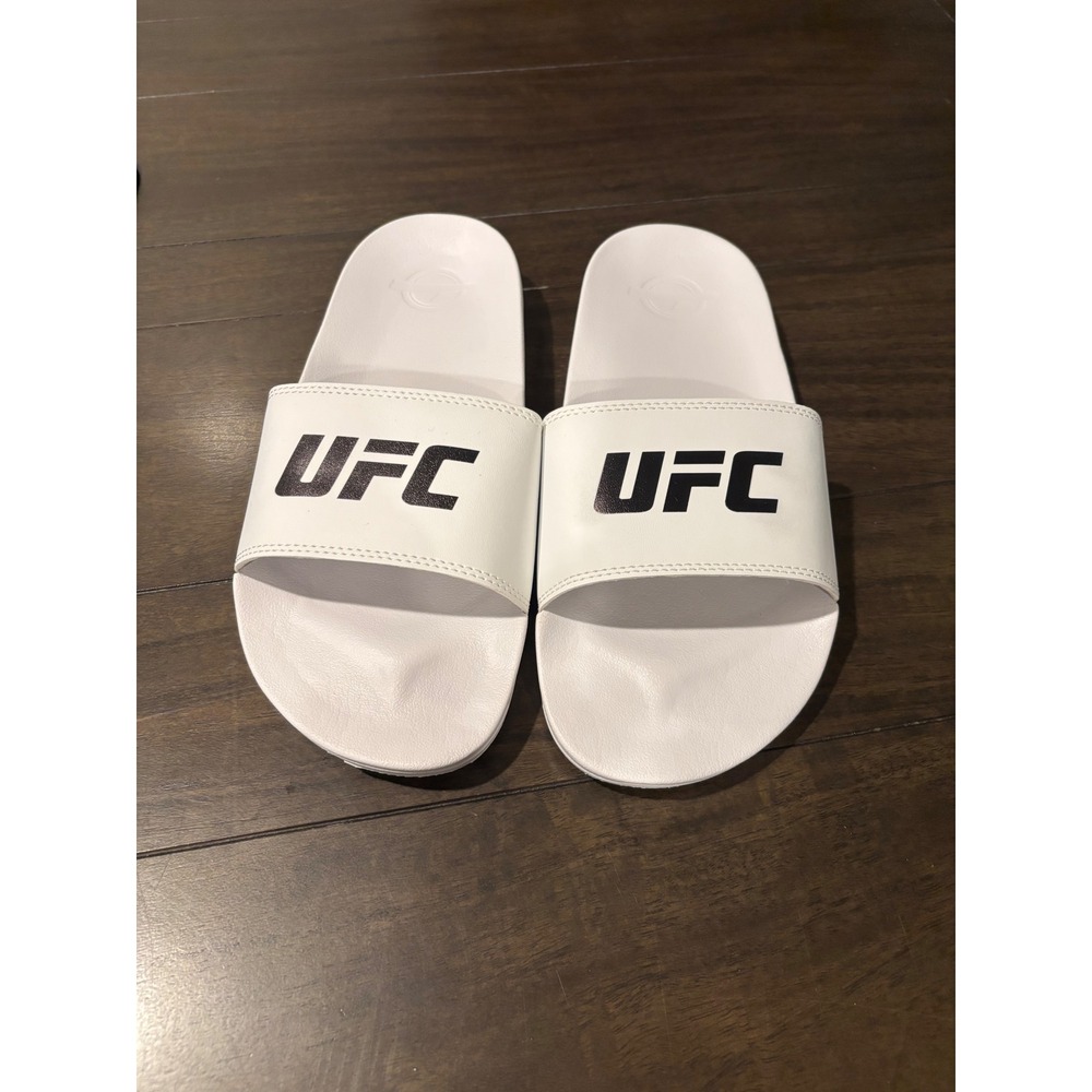 ISlide UFC Mens White Black Logo Athletic Slide Sandals Style 375433-10 Size 7/8